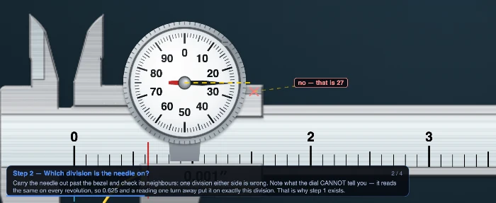 Show me How walkthrough running on the dial caliper