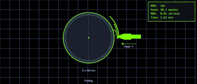 Turning operation: lathe tool feeding along a rotating workpiece