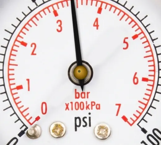 Zoomed view of the pressure gauge face showing fine graduations