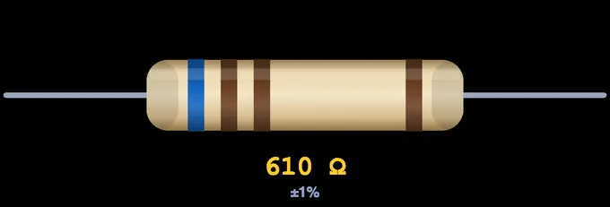 4-band resistor with coloured bands decoded to resistance and tolerance