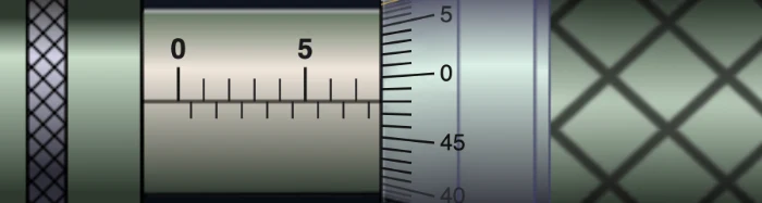 Zoomed micrometer sleeve and thimble showing the millimetre marks above the datum line and half-millimetre marks below it