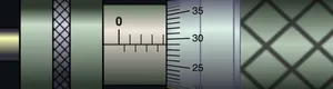 Zoomed view of the micrometer scale where thimble meets the barrel